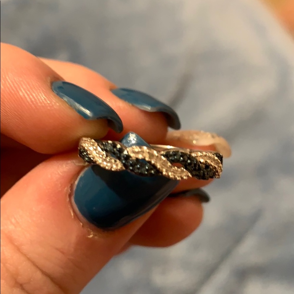 Sterling silver blue and white swirl ring